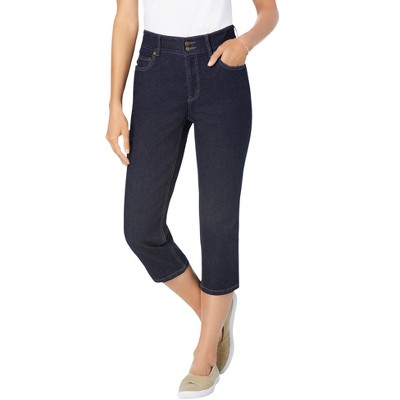 Woman Within Women's Plus Size Petite Secret Solutions; Tummy Smoothing Denim Jean Capri