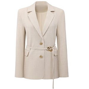 INSPIRE CHIC Women's Business Casual 2026 Notched Collar Long Sleeve Tie Waist Summer Spring Blazer - 1 of 4