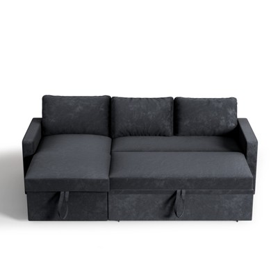 AZL1 Life Concept Sofas 2+2 Sofa Pull-Out Bed Ice Snow Velvet, Sofa Sleeper with Pull Out Bed, Sofa Bed 2 in 1 Pull Out, Black, 55"*83"*33"
