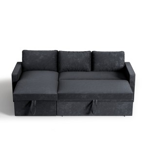 AZL1 Life Concept Sofas 2+2 Sofa Pull-Out Bed Ice Snow Velvet, Sofa Sleeper with Pull Out Bed, Sofa Bed 2 in 1 Pull Out, Black, 55"*83"*33" - 1 of 4