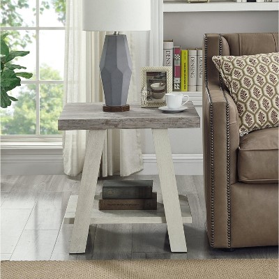 Athens 22" Contemporary Two-Tone Wooden End Table in Gray and Beige