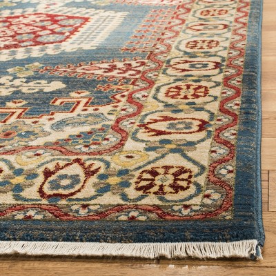 Navy Blue and Ivory Hand-Knotted Synthetic Area Rug