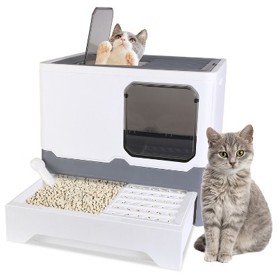 iMountek "Foldable Cat Litter Box with Lid, Enclosed Anti-Splashing Cat Toilet Tray & Litter Scoop for Cats"
