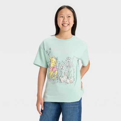 Girls' Winnie the Pooh Front and Back Oversized Short Sleeve Graphic T-Shirt - Green
