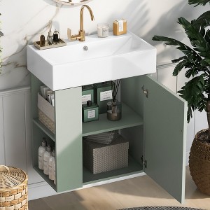 KWPZQEB 21.6" Bathroom vanity with Sink, Small Bathroom Vanity with Side Storage, Narrow Depth Vanities with Door & Shelf for Small Space, Bathroom - 1 of 4