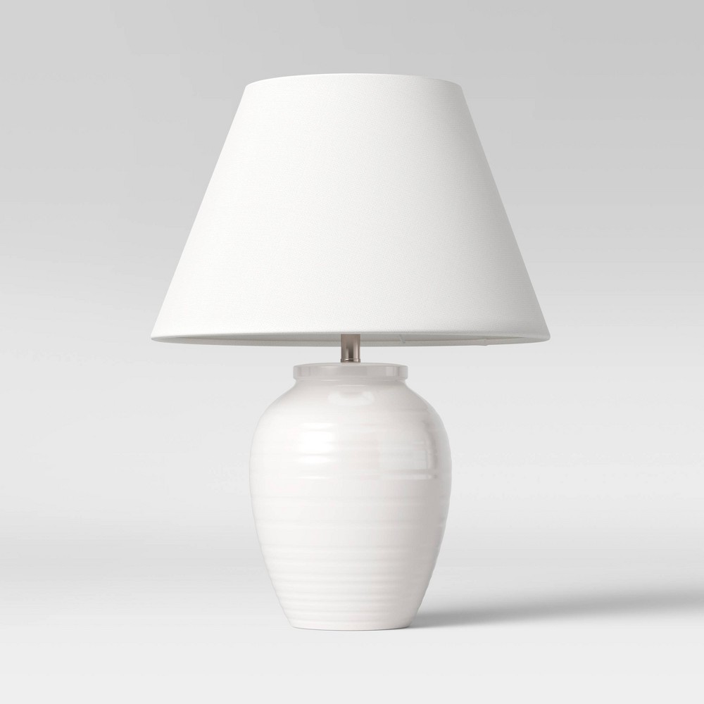 Photos - Floodlight / Street Light 16.5"x13" Turned Ceramic Table Lamp White  - Thre(Includes LED Light Bulb)