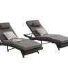 Outdoor Wicker Garden Reclining Lounge Chairs Set of 2,Adjustable Wave Recliner Chairs with Cushion,Patio Poolside Chaise Lounge-Coolbibila - 3 of 4
