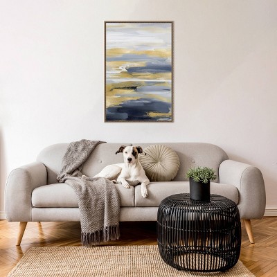 Intuition Blue and Gold Abstract Canvas with Bronze Frame