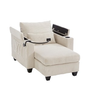 TiramisuBest Convertible Chaise Lounge Sofa Chair–37.4" Corduroy Sleeper with USB Ports, Cup Holders, Phone Holder & Storage,Grey - 1 of 4