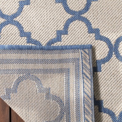 Cream and Blue Synthetic Square Easy Care Rug