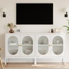 Whizmax 2 Set Sideboard Buffet Cabinet with Glass Doors, Rattan Storage Cabinet with Adjustable Shelves for Dining Room, Kitchen, Living Room - White - 2 of 4