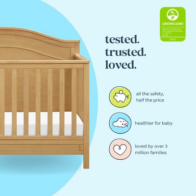 Honey Pine 4-in-1 Convertible Crib with Arched Headboard