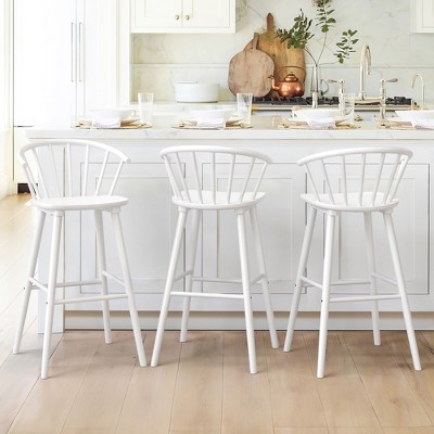 Arceso 30 Inch Wood Bar Stools with Semicircular Backrest, Farmhouse Barstools Set of 3, Modern Counter Height Bar Stools for Kitchen Island Pub