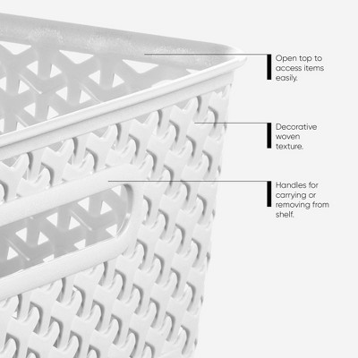 White Rectangular Plastic Storage Basket with Y-Weave Design, 12 Liter