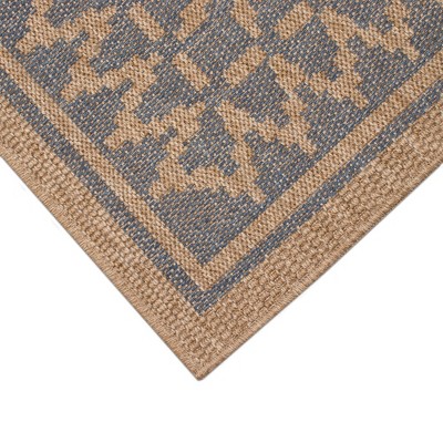 Navy and Beige Diamond Border Indoor/Outdoor Rug