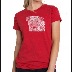 LA Pop Art Women's Premium Blend Word Art T-shirt - Pug Face - 1 of 4