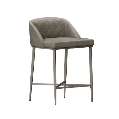 Mid-Century Modern Pewter Gray Faux Leather Counter Stools - Set of 2