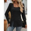 Coolmee Women's Tops Casual Long Sleeve Square Neck Buttons Front Slit Loose Sweater - 2 of 4