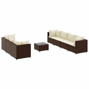 vidaXL Patio Lounge Set with Cushions Sectional Sofa Garden Backyard Poly Rattan - Brown and Cream 7-Piece - 1 of 4