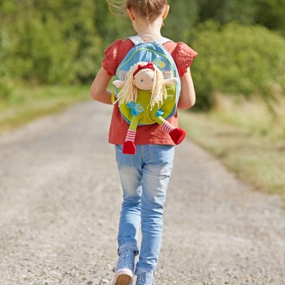 Blue and Green Polyester Doll Backpack with Adjustable Straps
