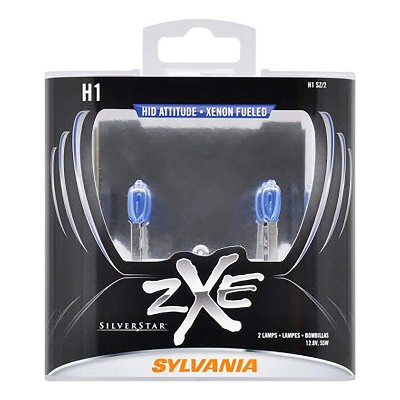  Sylvania H1SZ.BB2 High Performance SilverStar zXe H1 Halogen Fog Light Bulb HID Attitude and Xenon Fueled, White (2 Pack) 