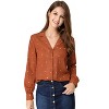 INSPIRE CHIC Women's Vintage Notched Lapel Long Sleeve Printed Button Down Tops - 2 of 4