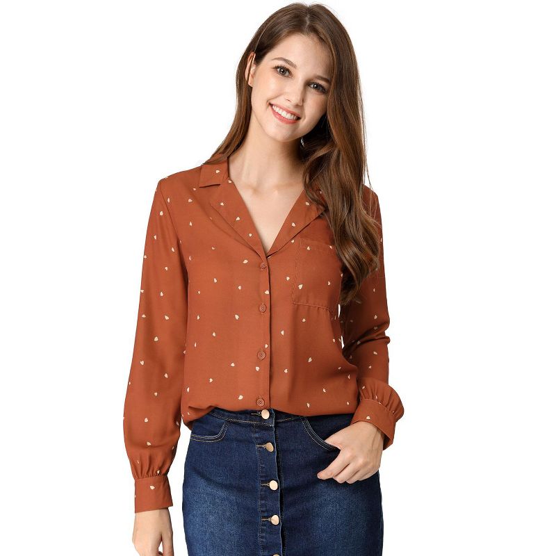 Allegra K Women's Vintage Notched Lapel Long Sleeve Printed Button Down Tops, 3 of 8