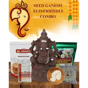 Shastha Clay Kamalar Valampuri Seed Ganesha 7 Inch,Erukkam Poo ,Poonal , White Cloth , Maddur Vade , Kozhukattai Flour For chaturthi - 1 of 4