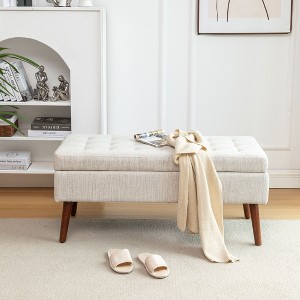 Kumasinova 43.3" PU Leather/Linen Storage Ottoman Bench with Soild Wood Legs,Storage Bench with Safety Hinge,Entryway Bench for Bedroom,Living Room - 1 of 4