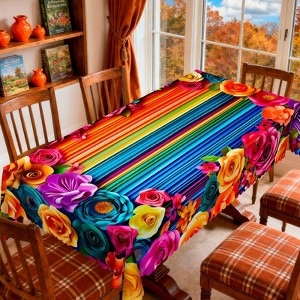 LOVEVOOK Floral Rectangular Tablecloth, Washable Seasonal Round Floral Table Cover for Party Picnic Dinner Decor - 1 of 4