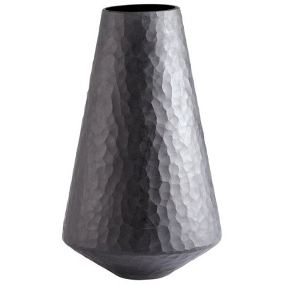 Black Glass Industrial Table Vase with Hammered Texture