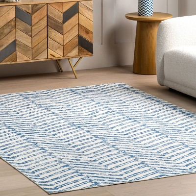 Eco-Friendly Rosanne Blue Geometric 3' x 5' Synthetic Area Rug