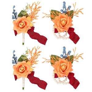 Unique Bargains Satin Romantic Durable Elegant Rose Corsage and Boutonnieres Set 2 Pcs - 1 of 4