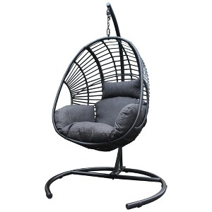 NAYSAYE Patio Swing PE Wicker Egg Chair with Anthracite Cushion and Black Base for Outdoor and Indoor Use, Black, 46.5"*72.83"*66" - 1 of 4