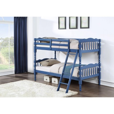 NicBex Twin over Twin Bunk Bed Wooden Bed Frame with Inclined Ladder and Full Length Guardrail, Space Saving, No Box Spring Required, Blue