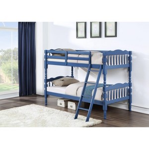 NicBex Twin over Twin Bunk Bed Wooden Bed Frame with Inclined Ladder and Full Length Guardrail, Space Saving, No Box Spring Required, Blue - 1 of 4