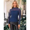 INSPIRE CHIC Women's Solid Mock Neck Mesh Sheer Long Sleeve Ruched Blouses - 4 of 4