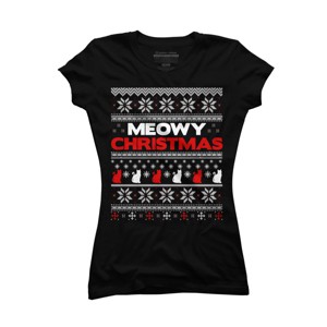 Junior's Design By Humans Meowy Christmas Funny Xmas Gift Shirt By thebluebabi T-Shirt - 1 of 3