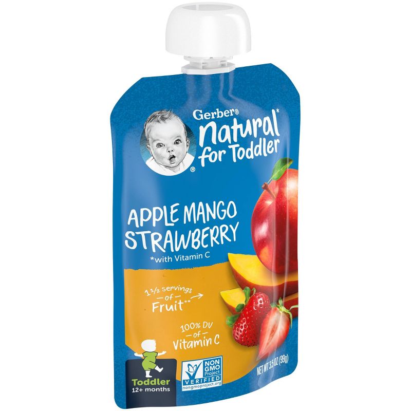 Gerber Toddler Apple Mango &#38; Strawberry Fruit Squeezable Puree - 3.5oz, 2 of 6
