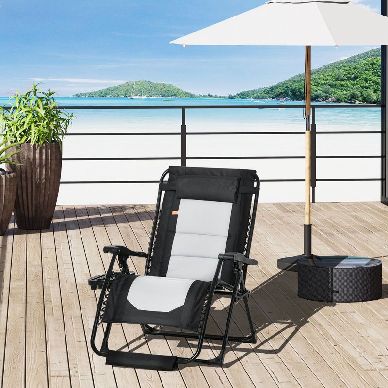 Outsunny Zero Gravity Lounger Chair, Folding Reclining Patio Chair with Cup Holder, Headrest, Footrest, for Poolside, Camping, 2 of 7