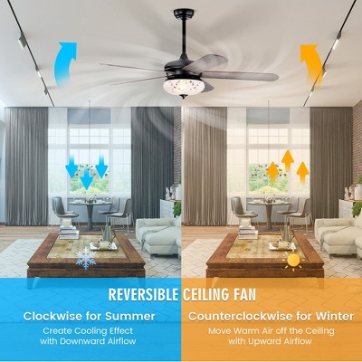 52" Gray Metal and Wood Composite Ceiling Fan with Remote Control and Lighting
