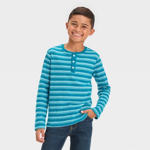 Boys' Long Sleeve Thermal Henley Shirt - Cat & Jack™ Blue XS