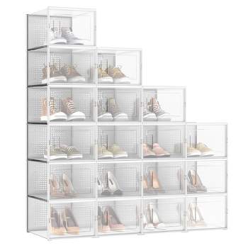 SONGMICS Stackable Clear Plastic Shoe Boxes - Shoe Storage Organizers for Sneakers, Closet Organization