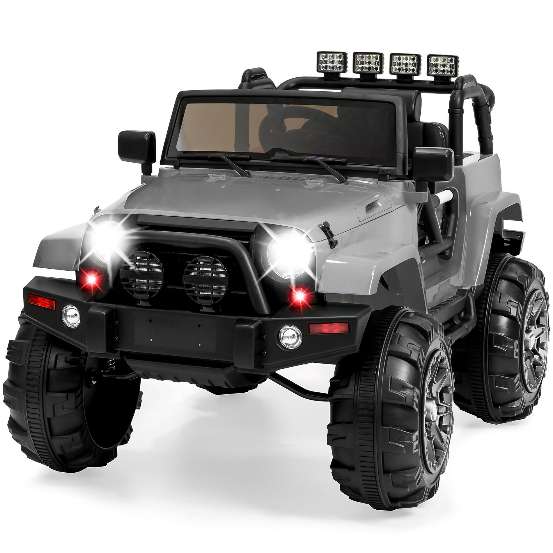 Best Choice Products 12V Kids Ride On Truck Car w/ Remote Control, Spring Suspension, Bluetooth, LED Lights - Light Gray