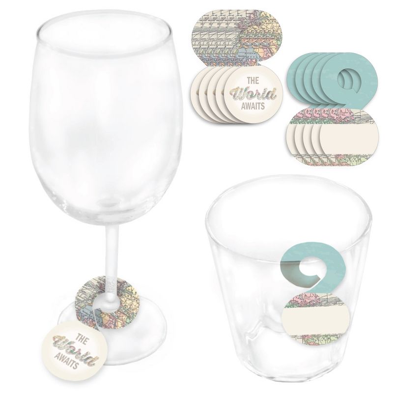 Big Dot of Happiness World Awaits - Travel Themed Party Paper Beverage Markers for Glasses - Drink Tags - Set of 24, 1 of 9