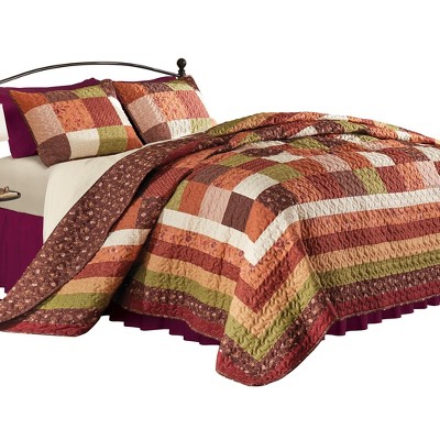 Collections Etc Evelyn Oversized Reversible Floral and Leaf Patchwork Quilt