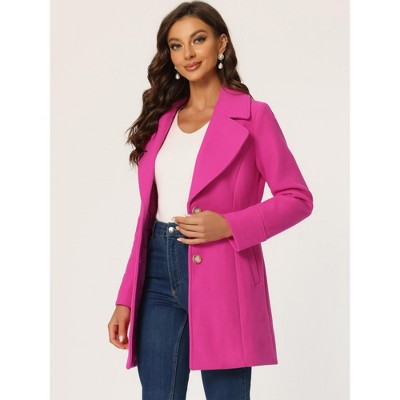 INSPIRE CHIC Women's Elegant Notched Lapel Button Single Breasted Winter Coat Small Hot Pink — фото 2