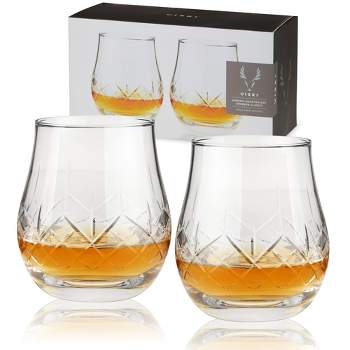 Viski Admiral Heavyweight Bourbon Glasses - Crystal Lowball Etched Cocktail Glasses, Whiskey Glass Gift Set of 2 - 11 Ounces, Clear Finish