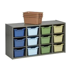 ECR4Kids Streamline 12 Cubby Tray Cabinet with Scoop Front Storage Bins, 3x4, Grey Wash - 1 of 4