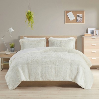 Intelligent Design 3pc Full/queen Leena Shaggy Long Faux Fur Comforter Mini  Set Ivory : Target